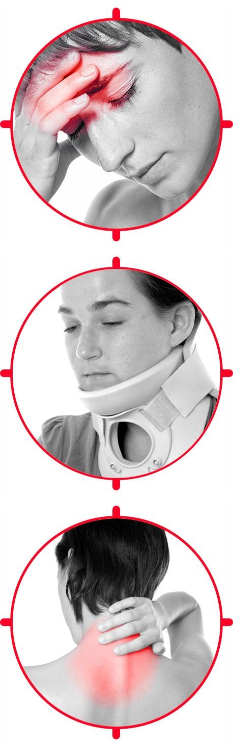 Woman with a neck collar after whiplash Symptoms after whiplash